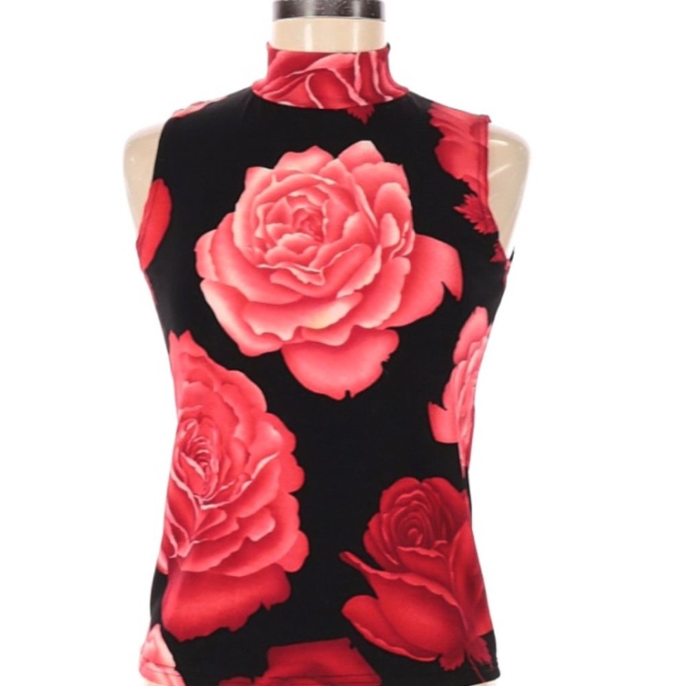 Kathy Ireland sleeveless rose printed mock neck